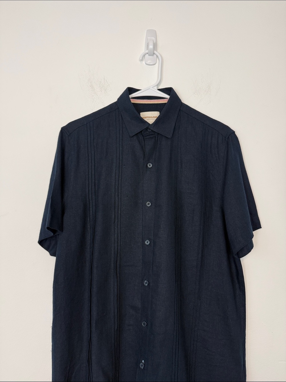 Scotch & Soda Men’s Structured Stripe Short Sleeve Shirt. Navy Blue. Size Small. - Picture 4 of 13